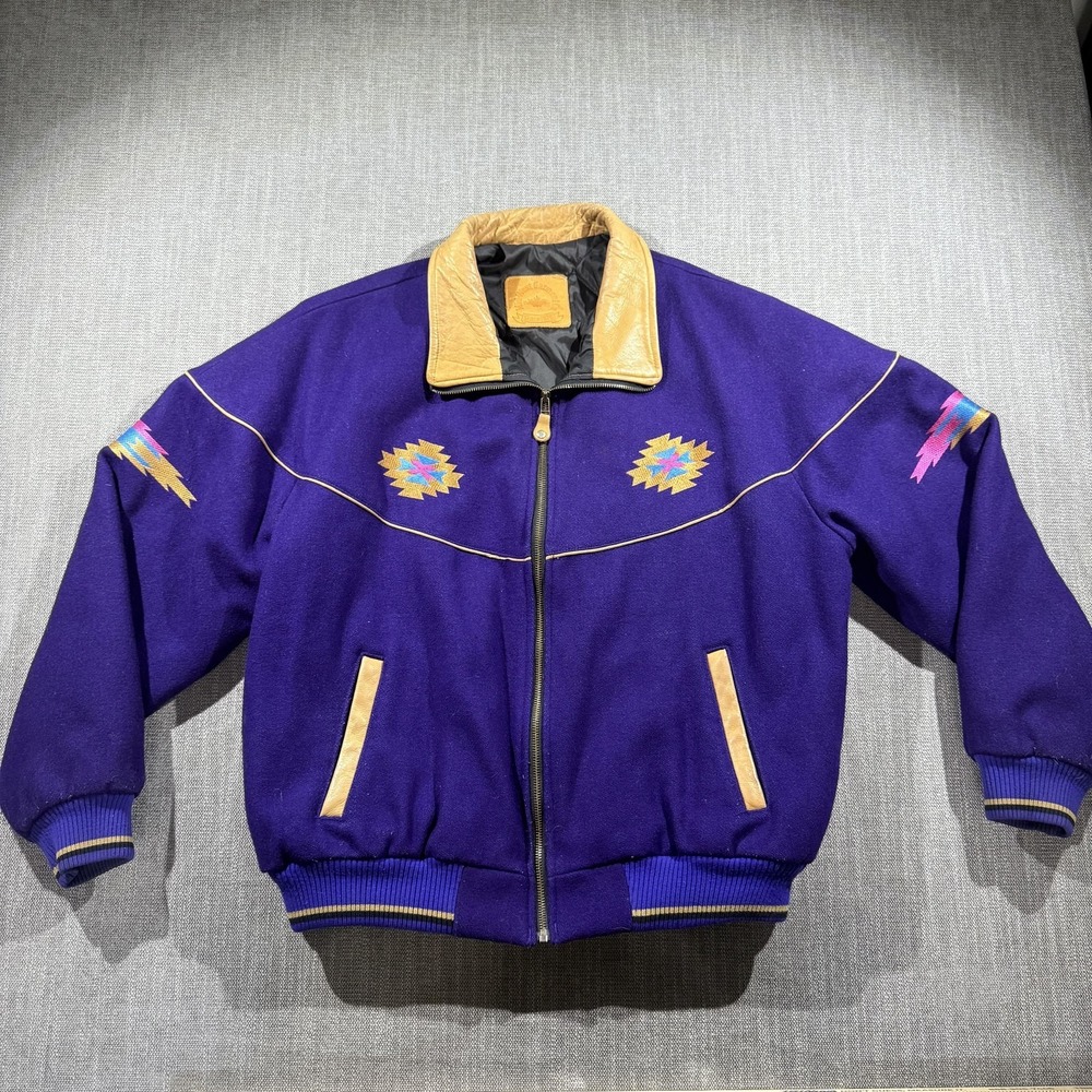 Vintage Mid-West Garment Co Jacket Mens‎ XL Purple Wool Western Bomber Tribal